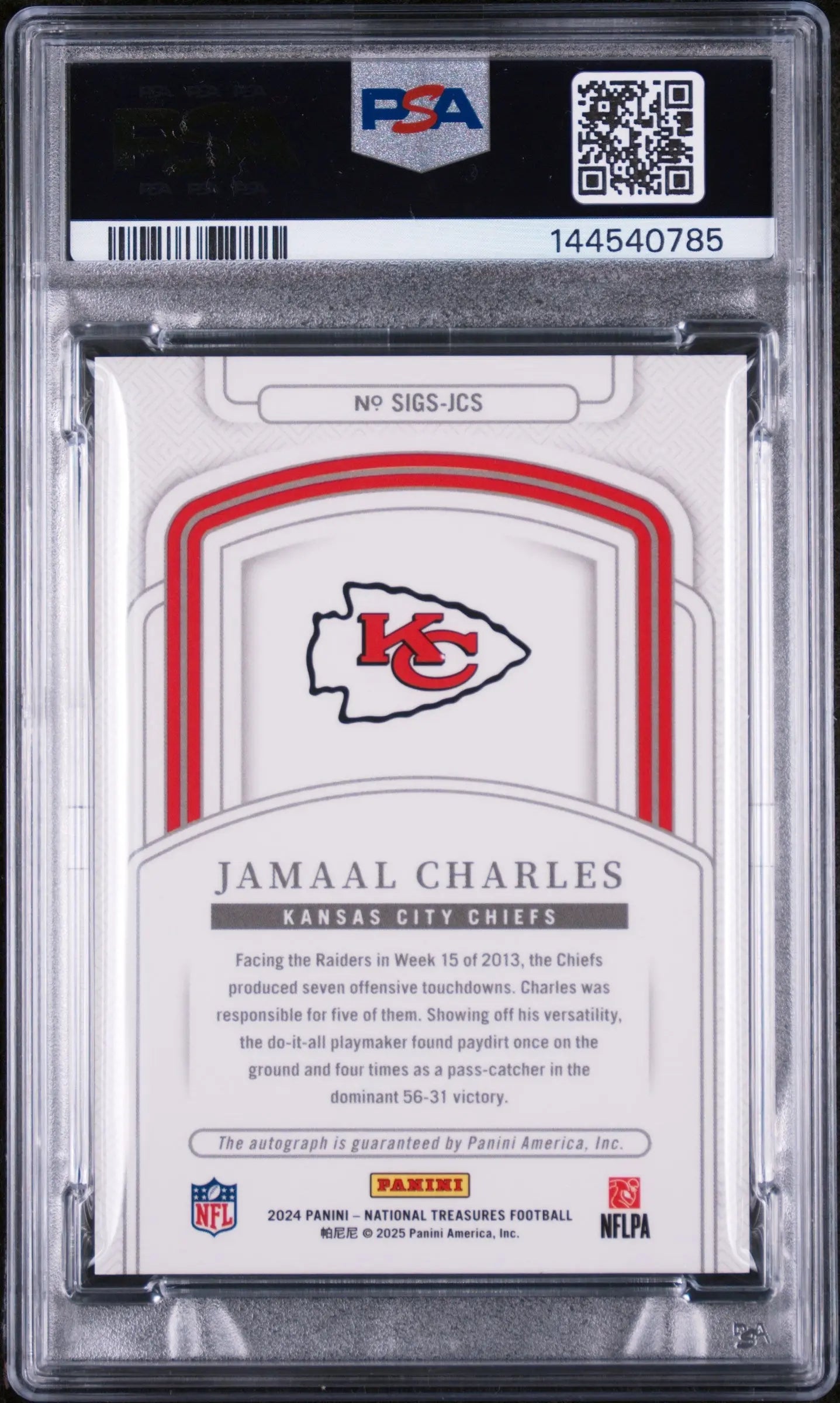 2024 Panini National Treasures Signatures Jamaal Charles #JCS /99 PSA 10 