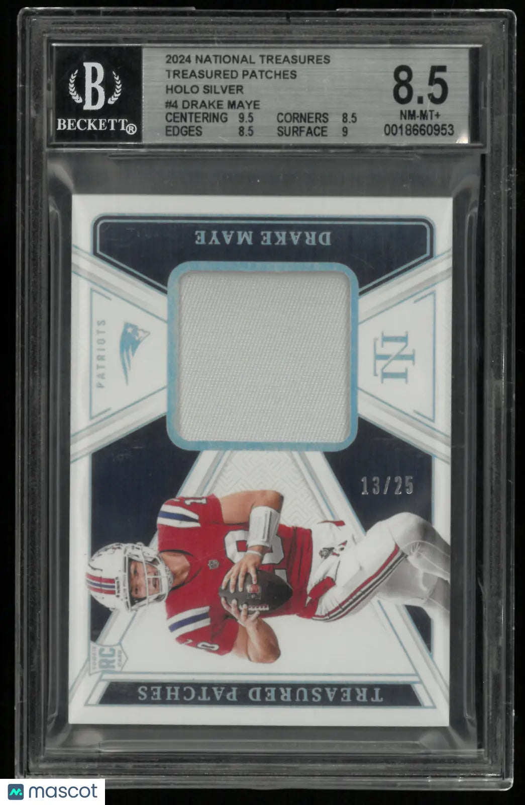 2024 Panini National Treasures Treasured Patch Rookie Drake Maye RC /25 BGS 8.5 
