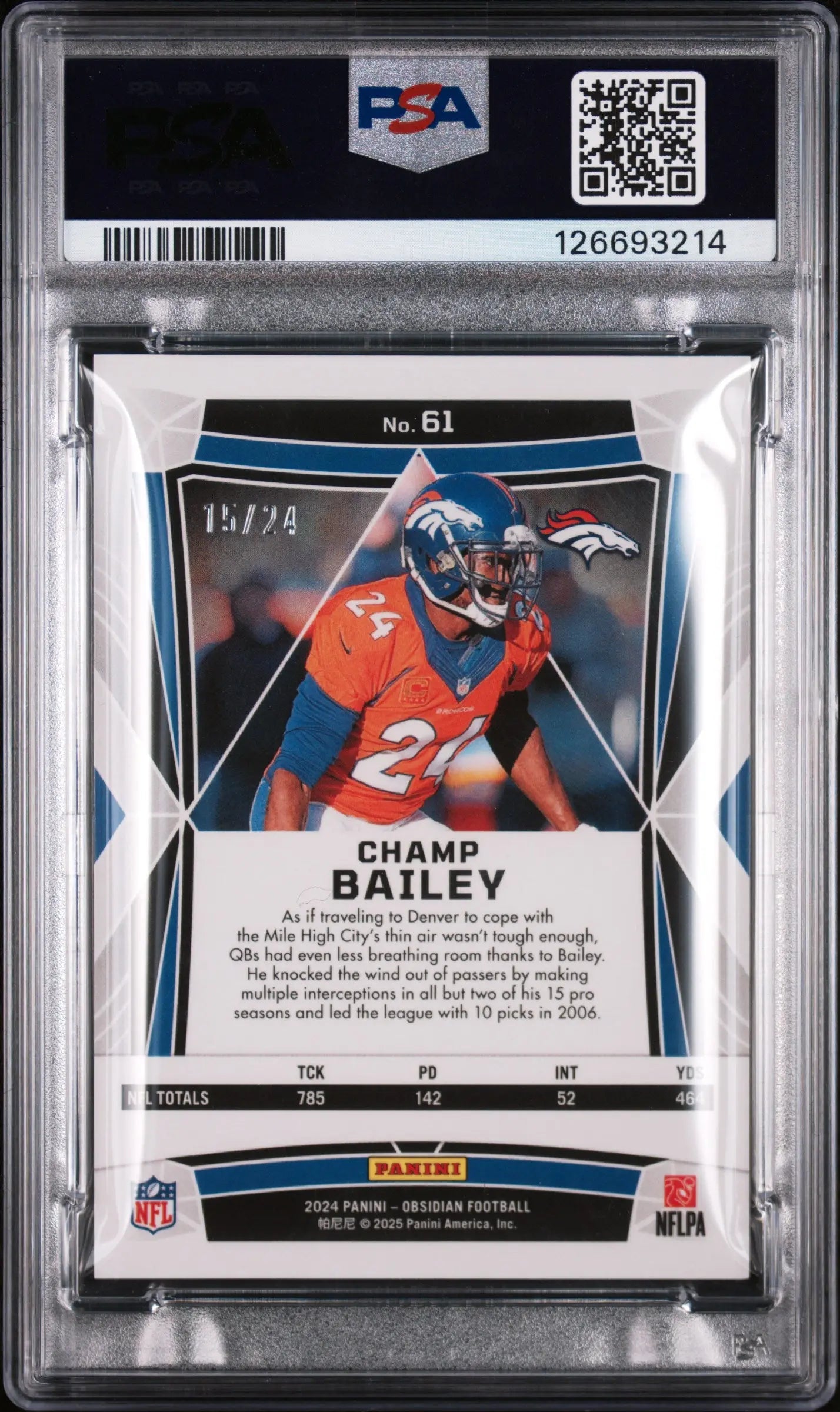 2024 Panini Obsidian Intl Orange Mosaic Champ Bailey #61 PSA 9 