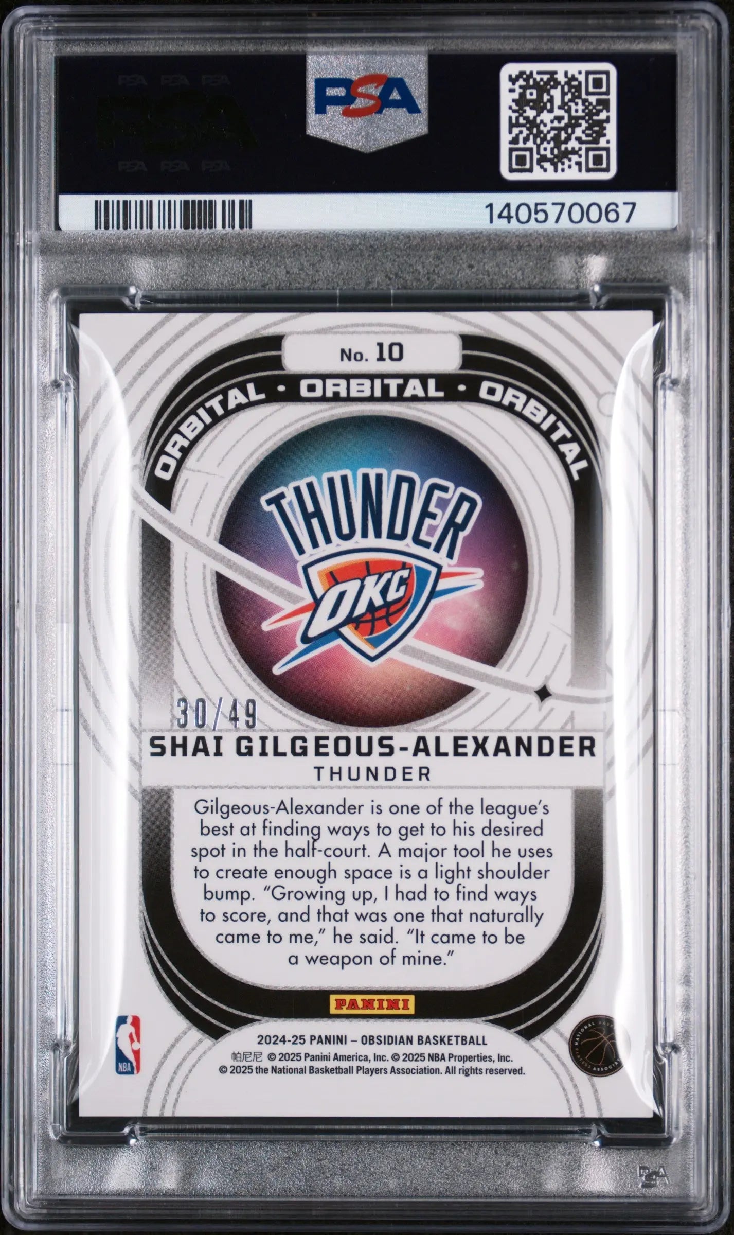 2024 Panini Obsidian Orbital Shai Gilgeous-Alexander Pink Flood /49 PSA 9 