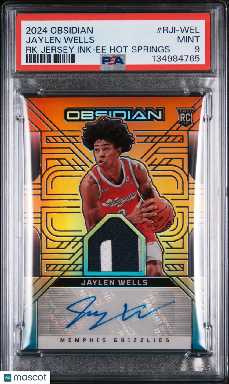 2024 Panini Obsidian Rookie Patch Auto EE Hot Spring Jaylen Wells /15 PSA 9 