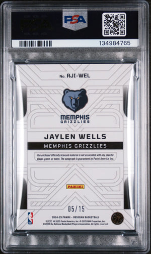 2024 Panini Obsidian Rookie Patch Auto EE Hot Spring Jaylen Wells /15 PSA 9 