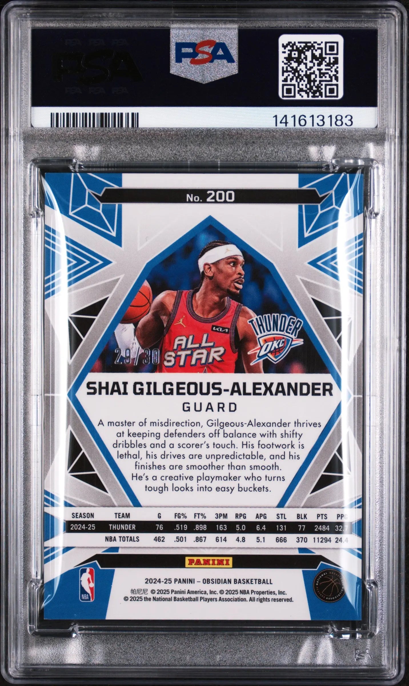2024 Panini Obsidian S. Gilgeous-Alexander #200 Electric Etch Blue Flood PSA 8 