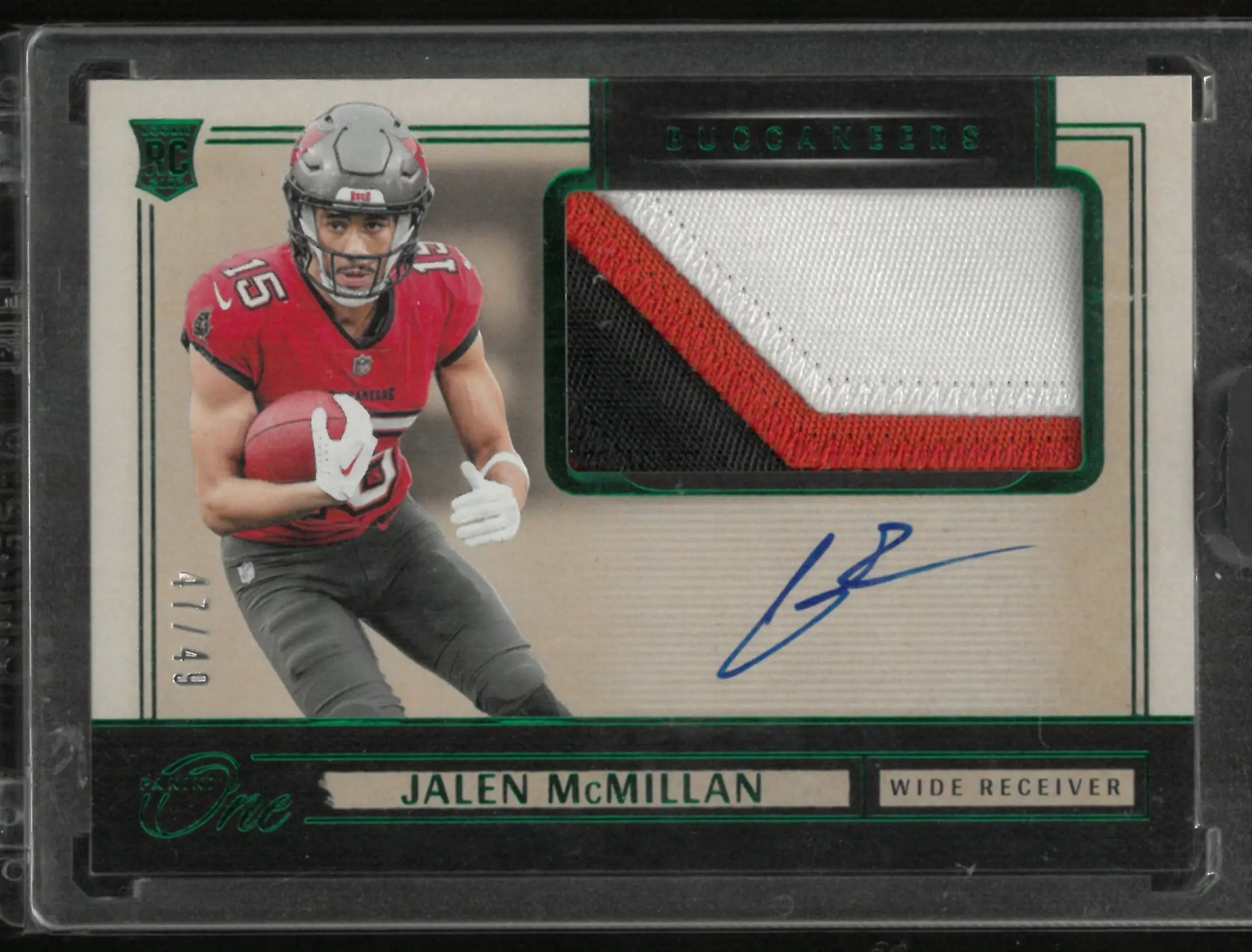 2024 Panini One Rookie Patch Autograph Jalen McMillan Auto Green /49 RC 