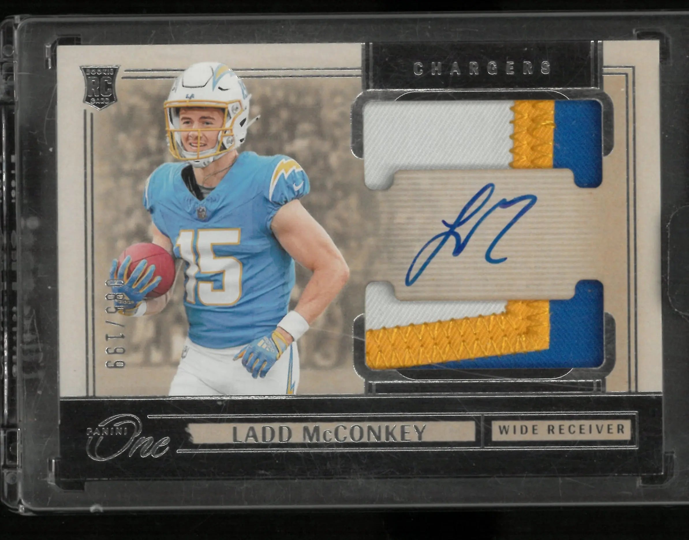 2024 Panini One Rookie Patch Autograph Ladd McConkey Auto /199 RC 