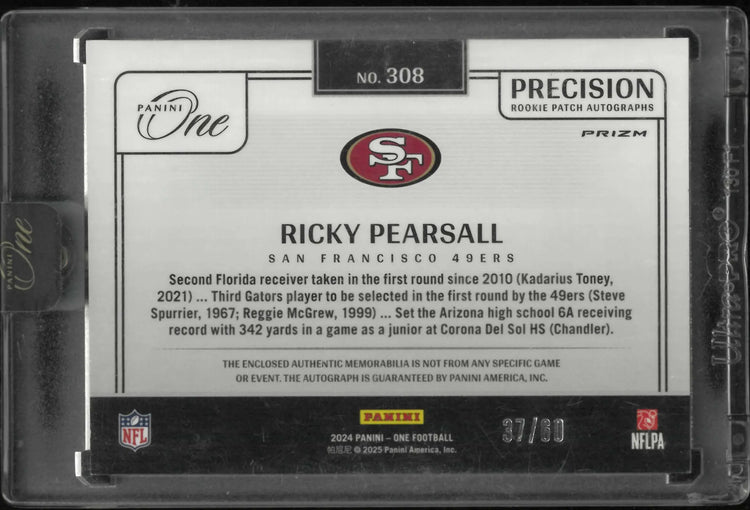 2024 Panini One Rookie Patch Autograph Ricky Pearsall Auto /60 RC 