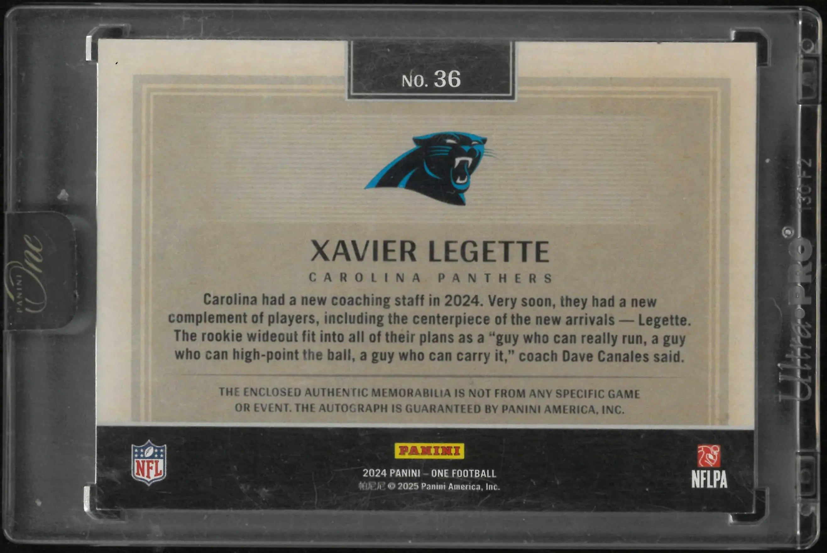 2024 Panini One Rookie Patch Autograph Xavier Legette Auto /75 RC 