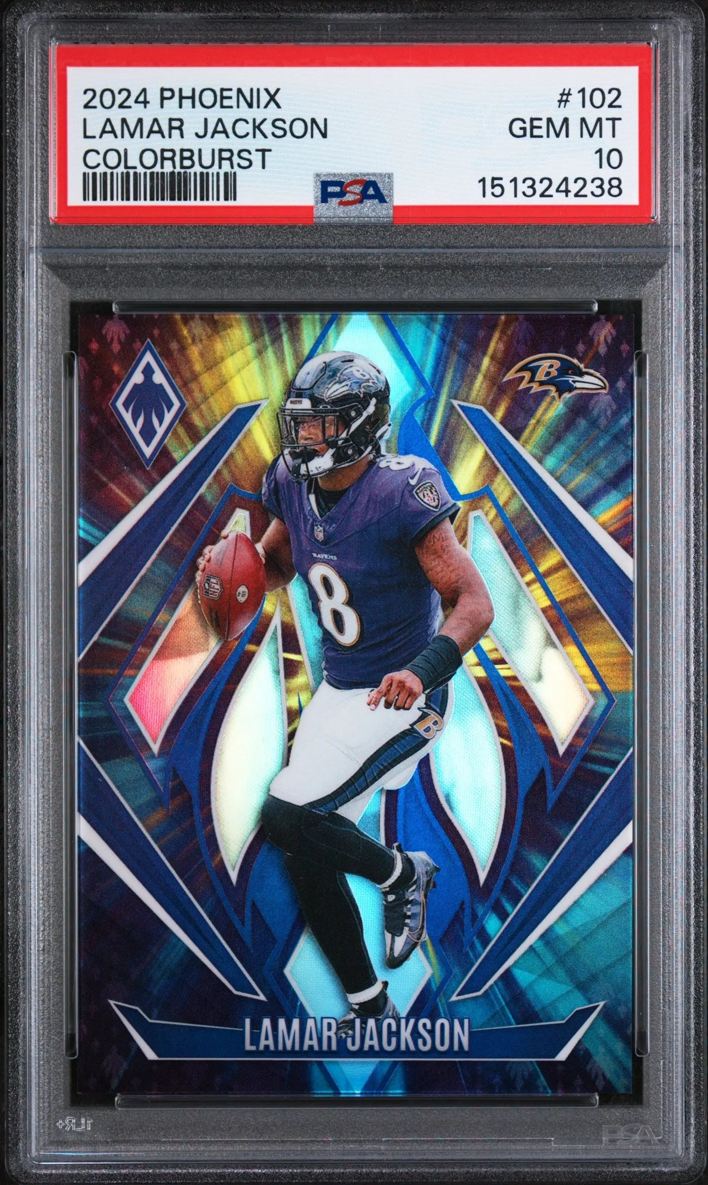 2024 Panini Phoenix Colorburst Lamar Jackson #102 /10 PSA 10 