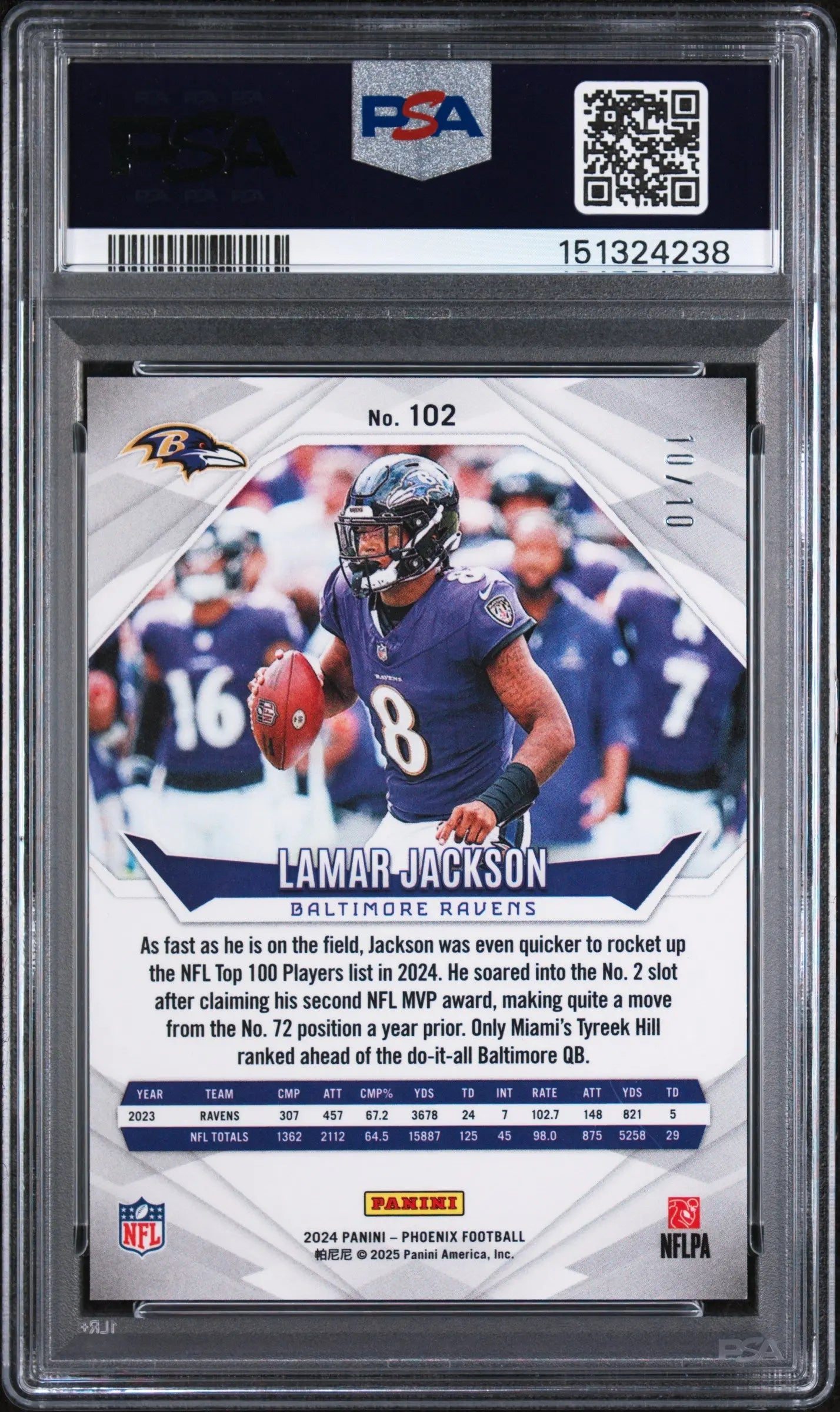 2024 Panini Phoenix Colorburst Lamar Jackson #102 /10 PSA 10 