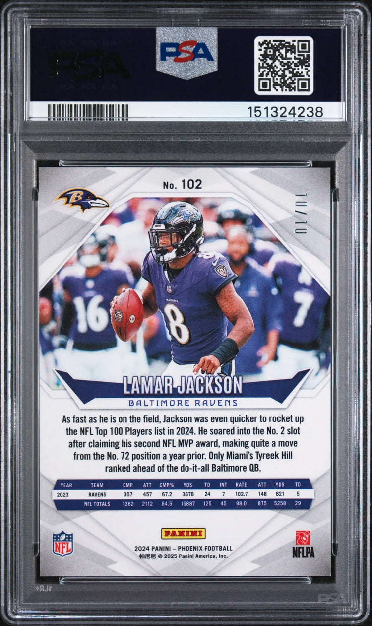 2024 Panini Phoenix Colorburst Lamar Jackson #102 /10 PSA 10 