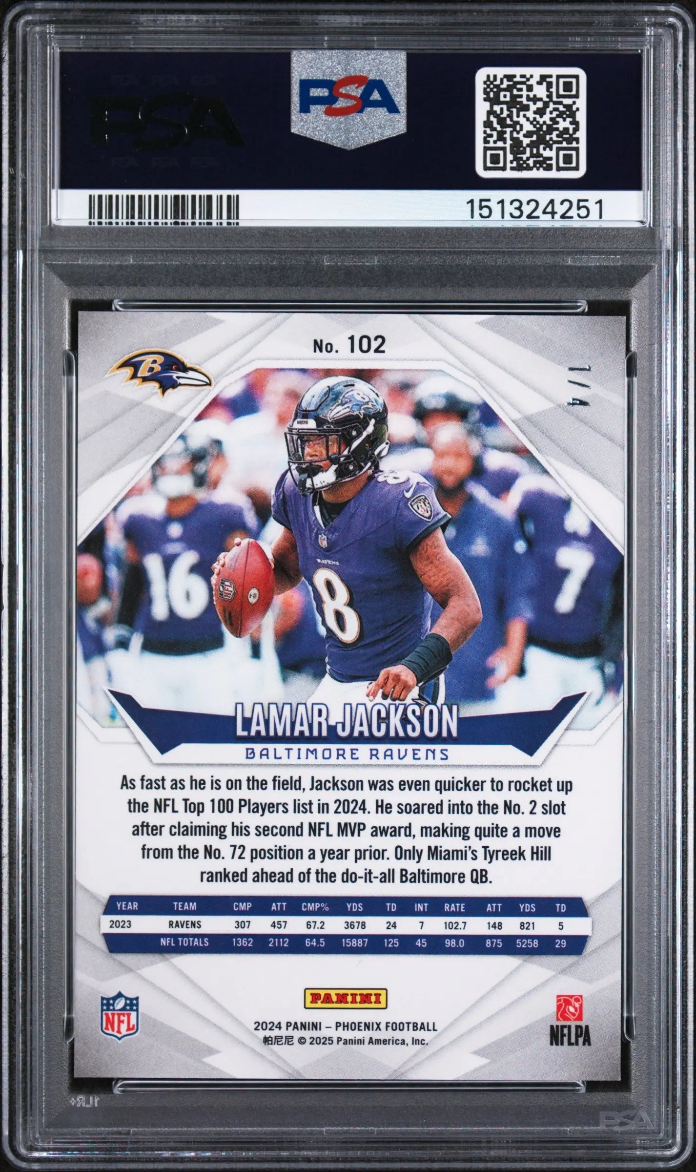 2024 Panini Phoenix Dreamweaver Lamar Jackson #102 /4 PSA 10 
