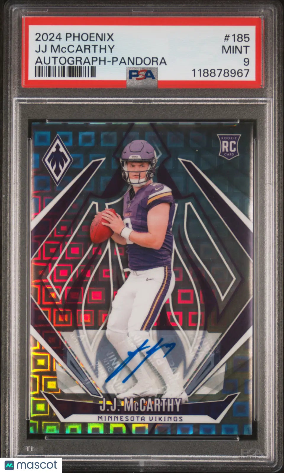 2024 Panini Phoenix JJ Mccarthy #185 Autograph Pandora PSA 9 