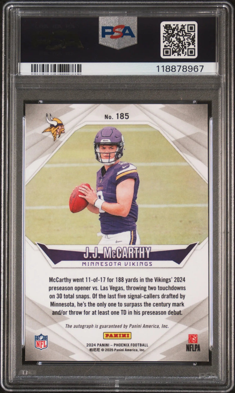 2024 Panini Phoenix JJ Mccarthy #185 Autograph Pandora PSA 9 