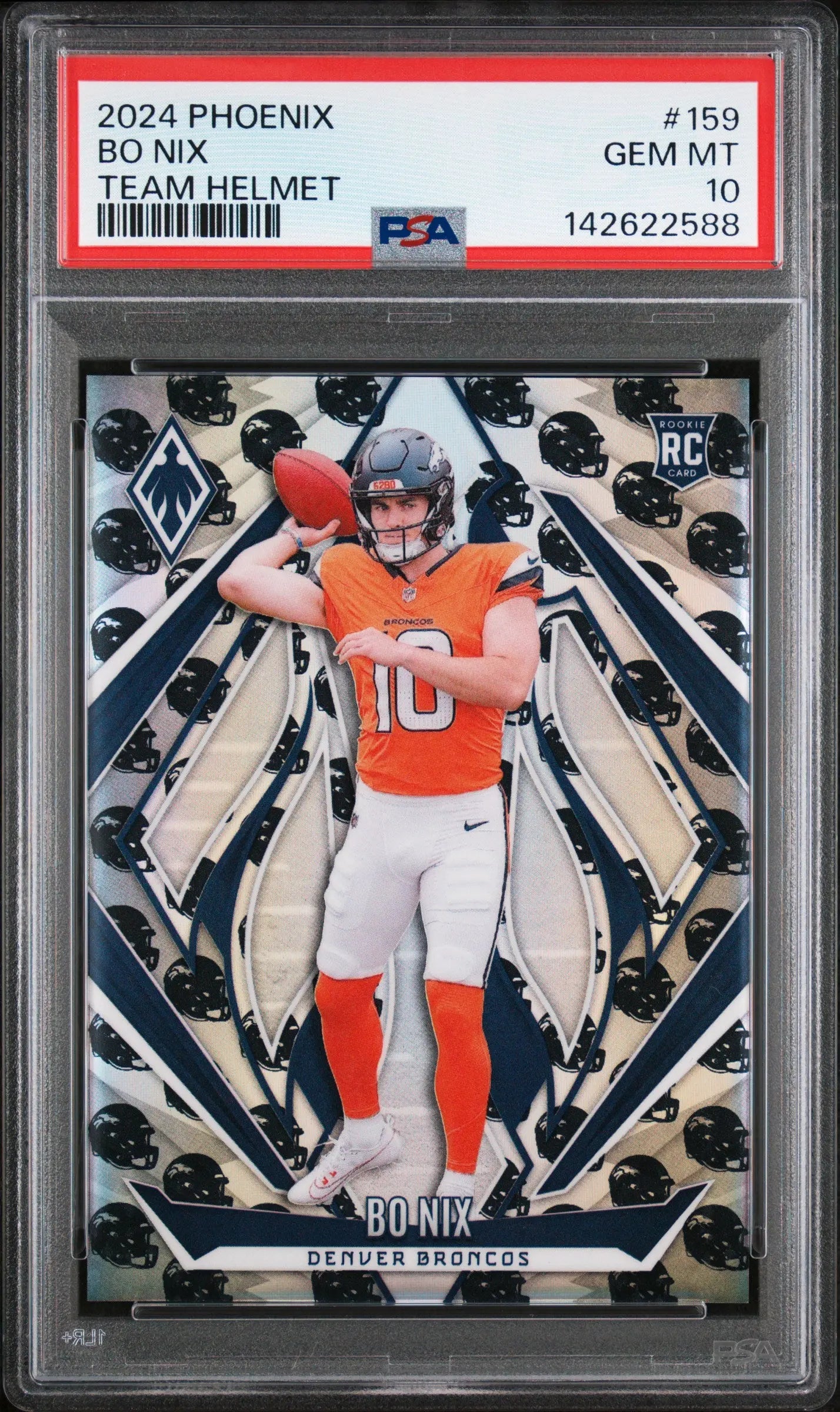 2024 Panini Phoenix Rookie Bo Nix Team Helmet RC PSA 10 