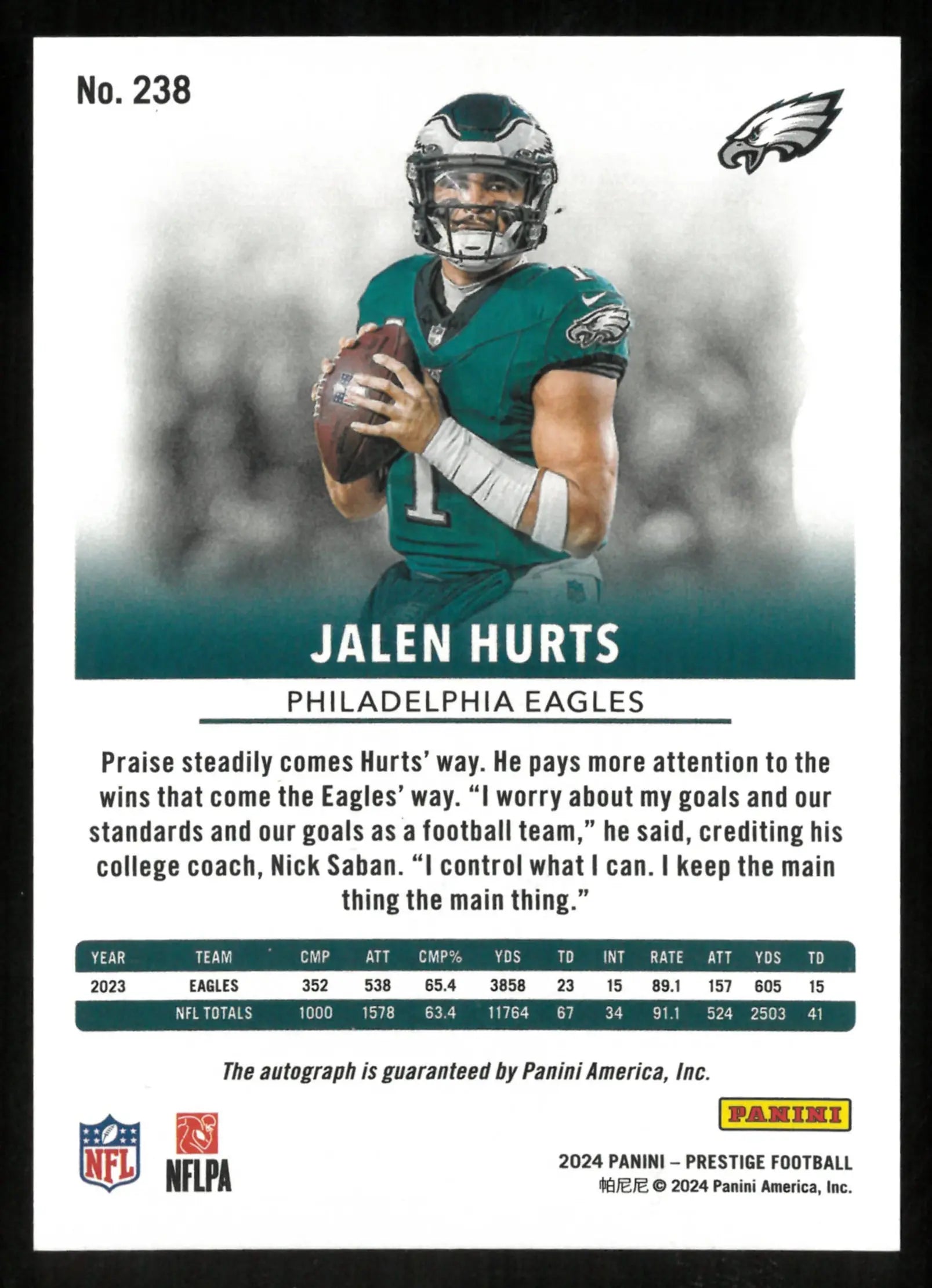 2024 Panini Prestige Xtra Points Auto Jalen Hurts /10 