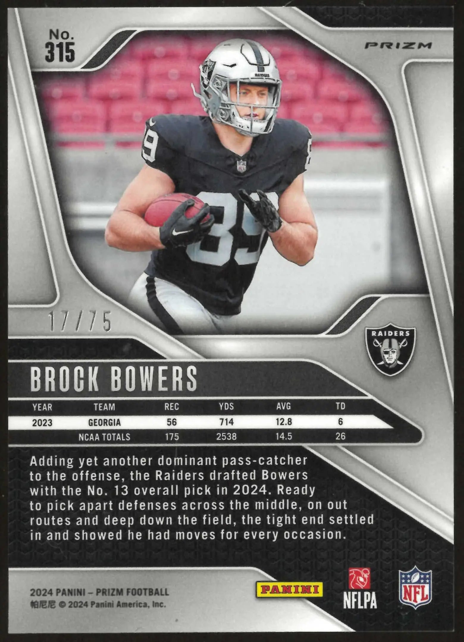 2024 Panini Prizim Rookie Brock Bowers Green Scope RC /75 