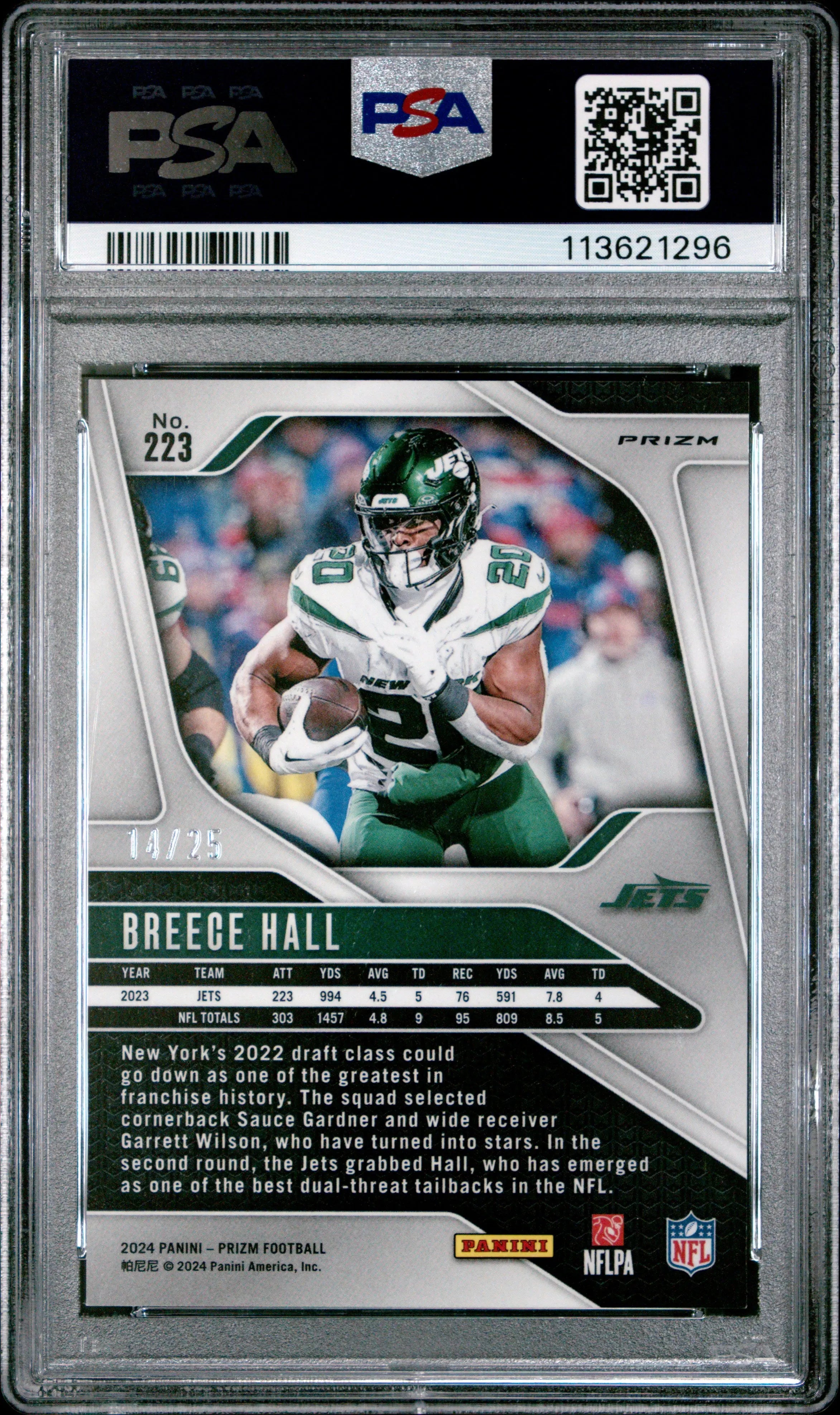 2024 Panini Prizm Breece Hall Blue Shimmer /25 PSA 10 