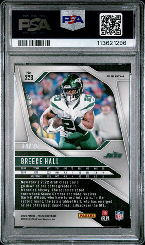 2024 Panini Prizm Breece Hall Blue Shimmer /25 PSA 10 