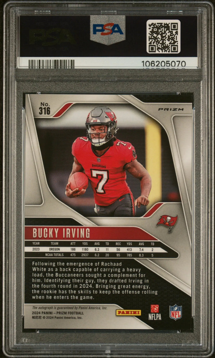 2024 Panini Prizm Bucky Irving Autograph Rookie Auto RC No Huddle PSA 10 