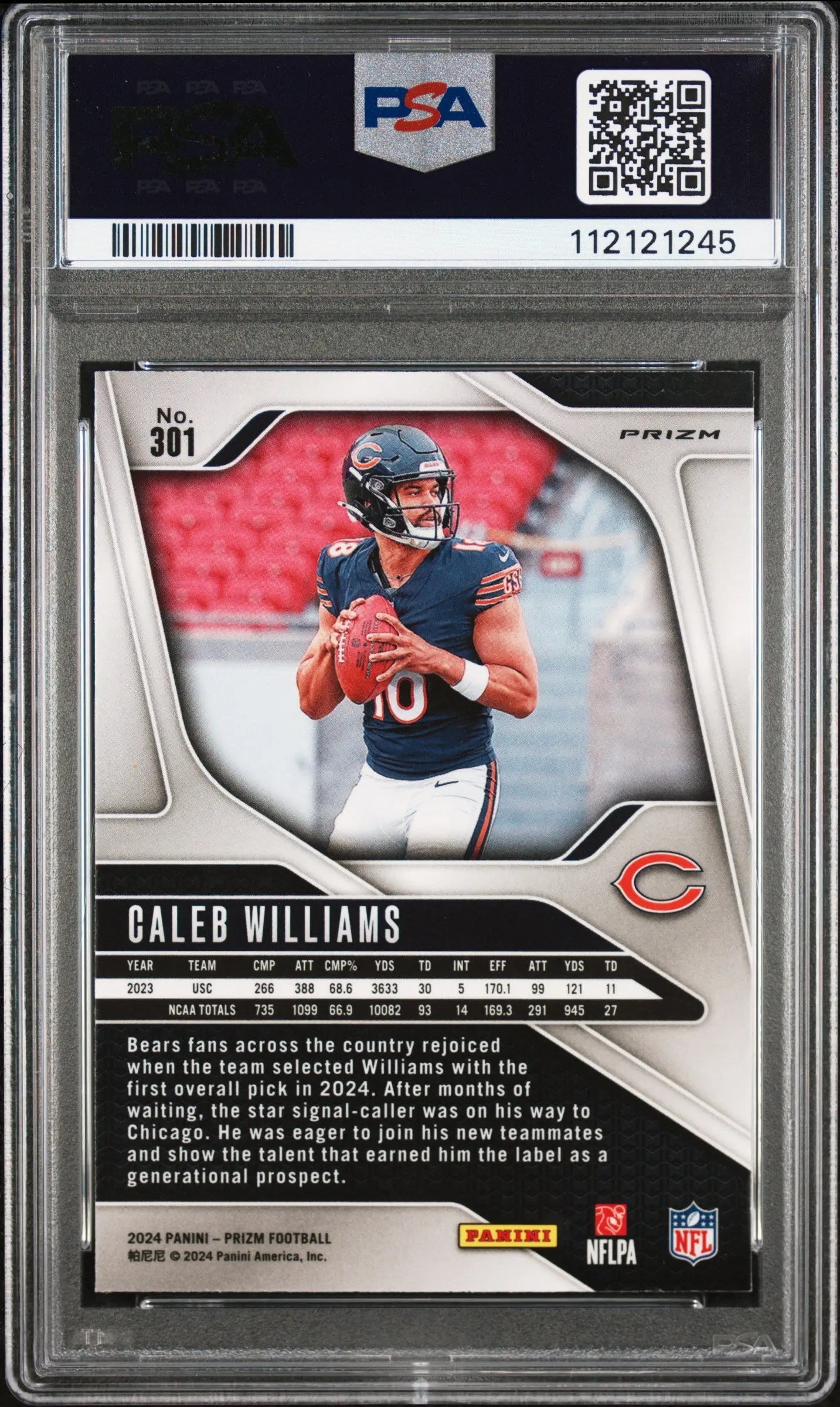 2024 Panini Prizm Caleb Williams RC Rookie Silver Prizm PSA 10 
