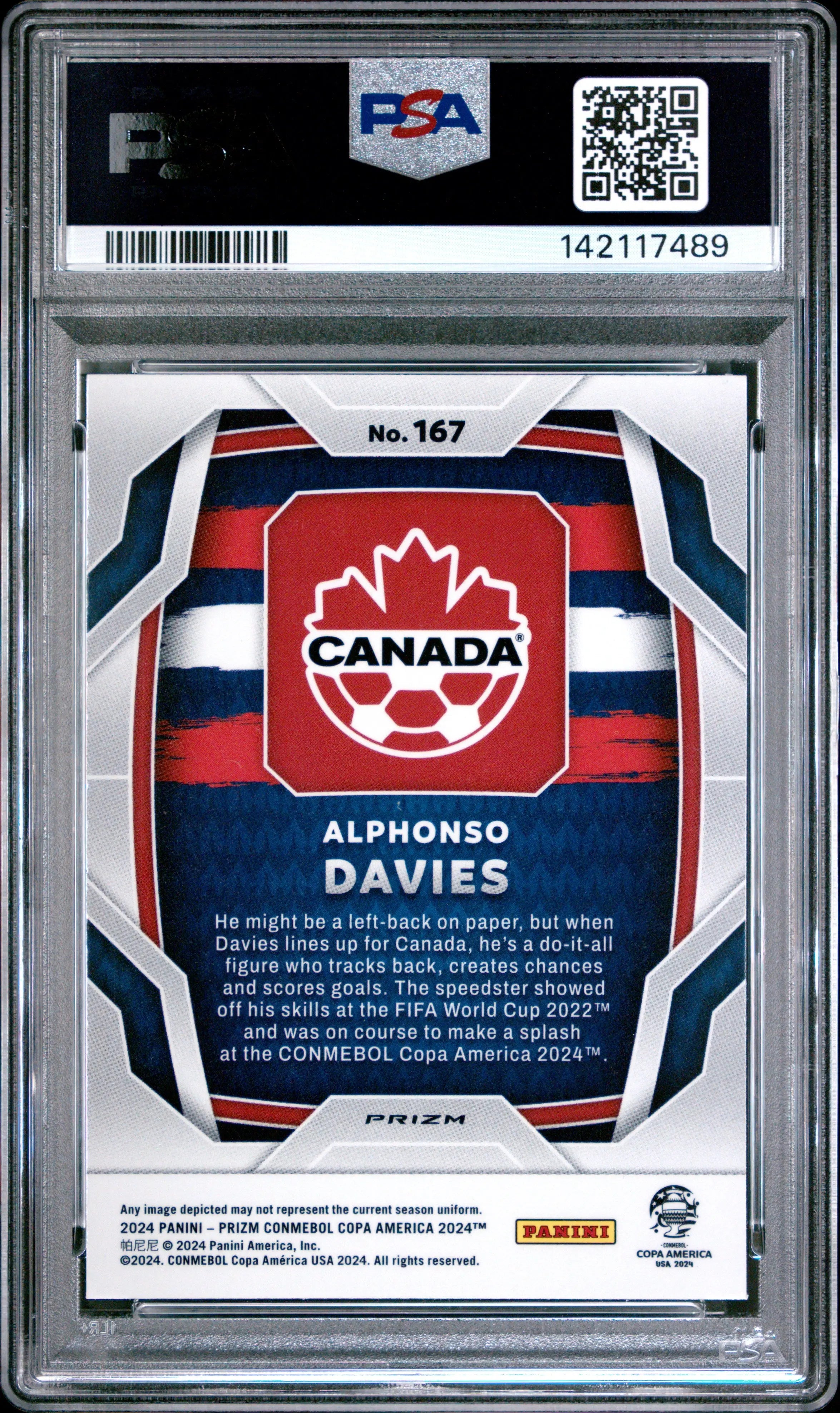 2024 Panini Prizm Conmebol Copa America Alphonso Davies #167 Elephant PSA 10 