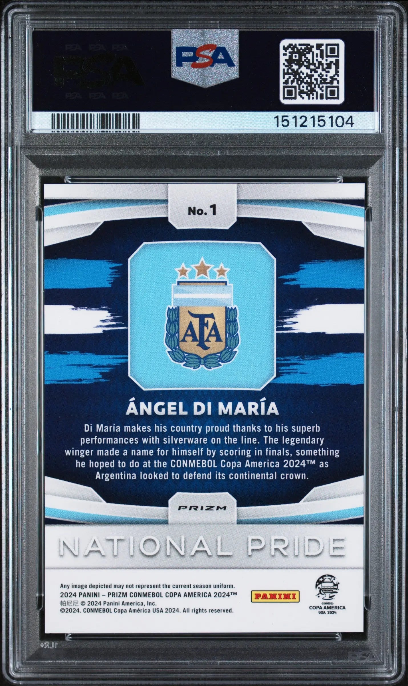 2024 Panini Prizm Conmebol Copa America National Pride Angel DI Maria PSA 9 