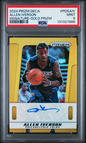 2024 Panini Prizm Deca Autograph Allen Iverson Auto Gold Prizm /10 PSA 9 