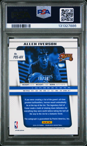 2024 Panini Prizm Deca Autograph Allen Iverson Auto Gold Prizm /10 PSA 9 
