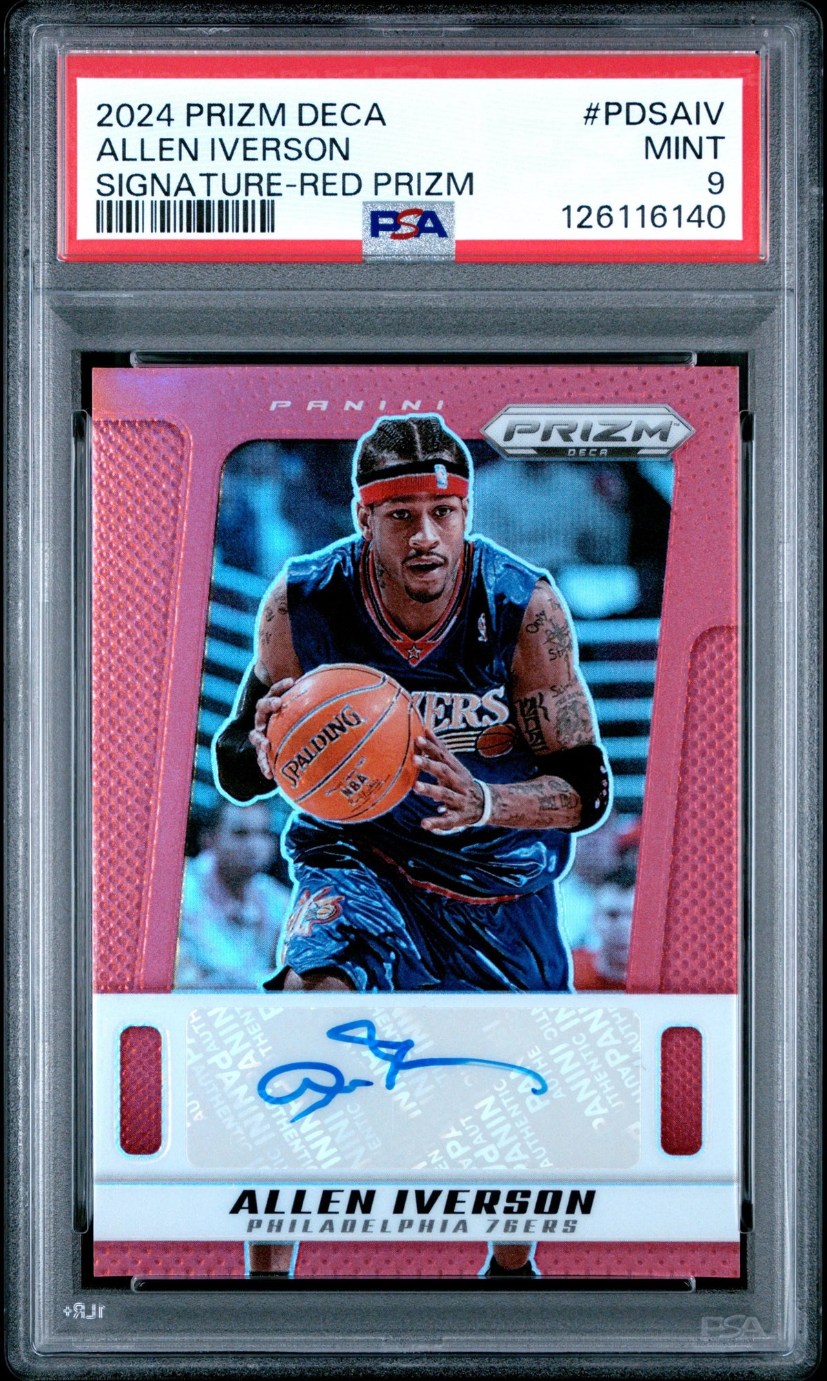 2024 Panini Prizm Deca Autograph Allen Iverson Auto Red Prizm /15 PSA 9 