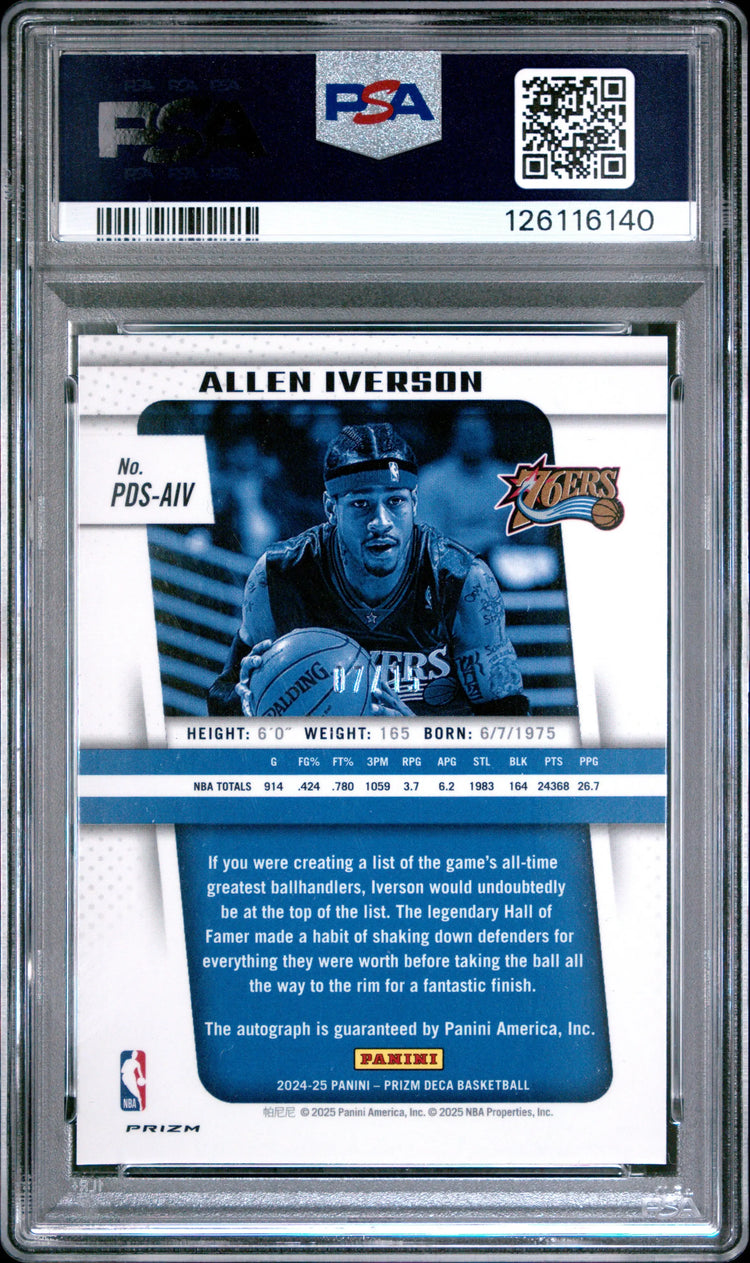 2024 Panini Prizm Deca Autograph Allen Iverson Auto Red Prizm /15 PSA 9 