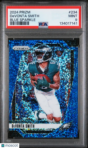 2024 Panini Prizm Devonta Smith Blue Sparkle /96 PSA 9 