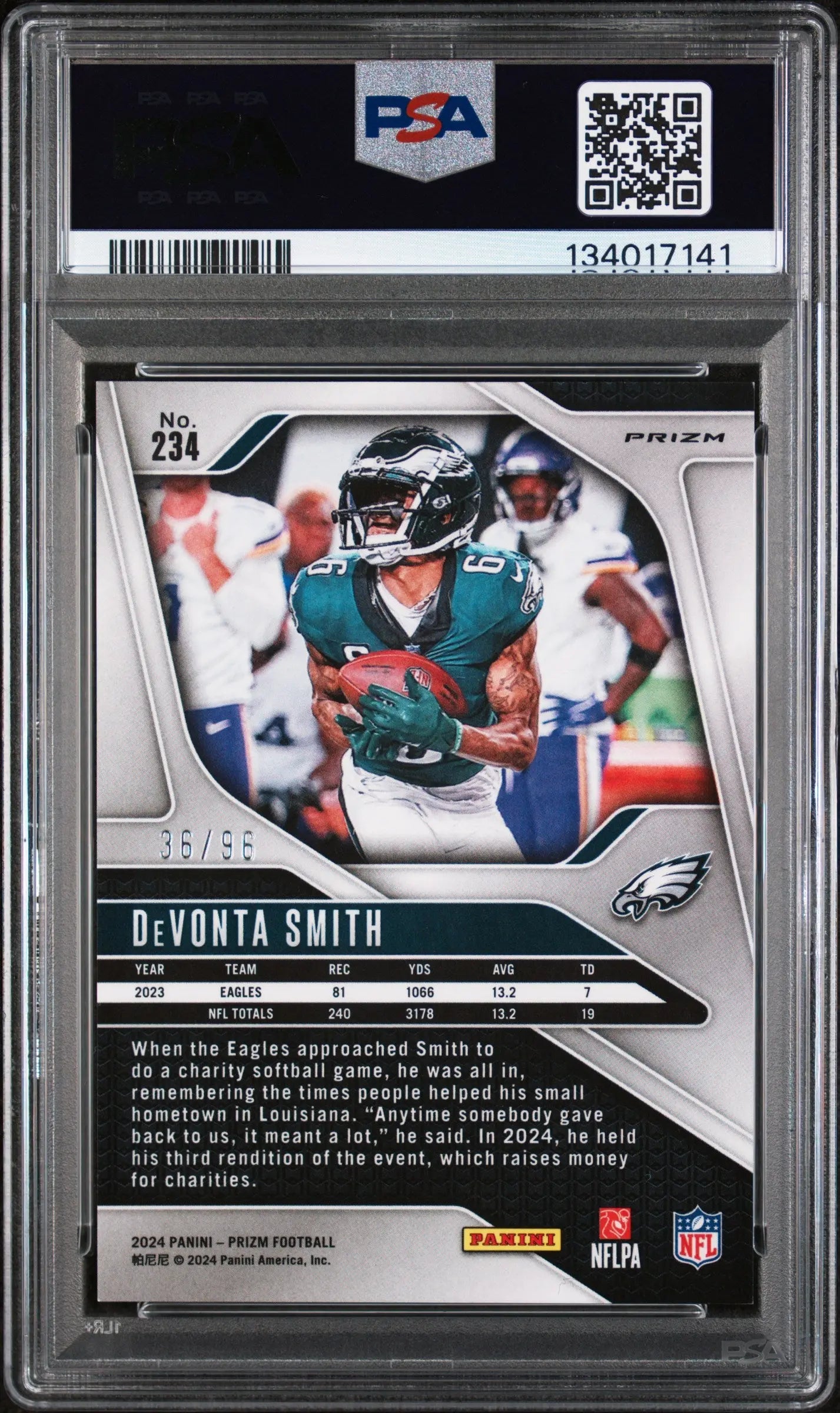 2024 Panini Prizm Devonta Smith Blue Sparkle /96 PSA 9 
