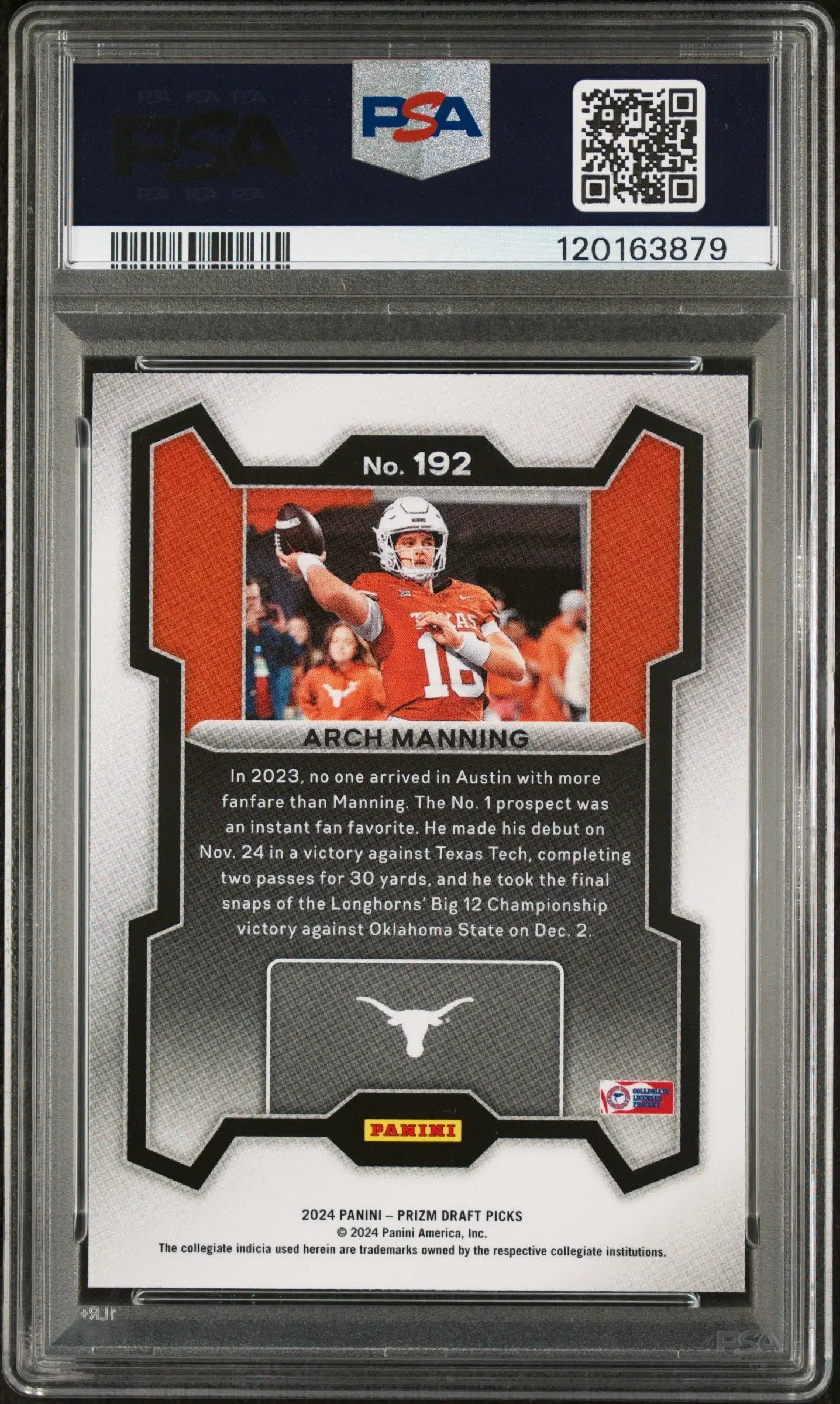 2024 Panini Prizm Draft Picks Arch Manning Rated Prospect #192 PSA 9 