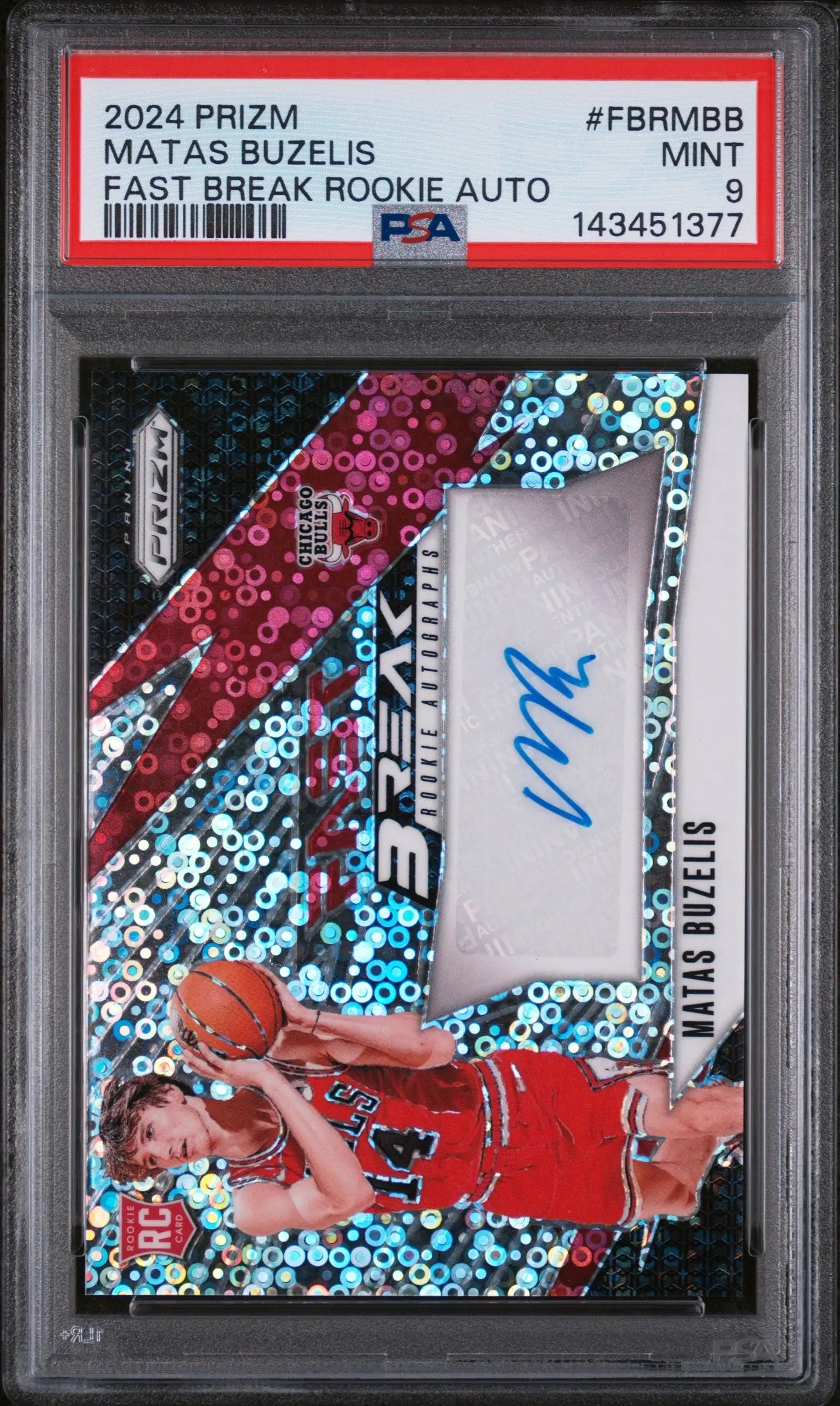 2024 Panini Prizm Fast Break Rookie Autographs Matas Buzelis Auto RC PSA 9 