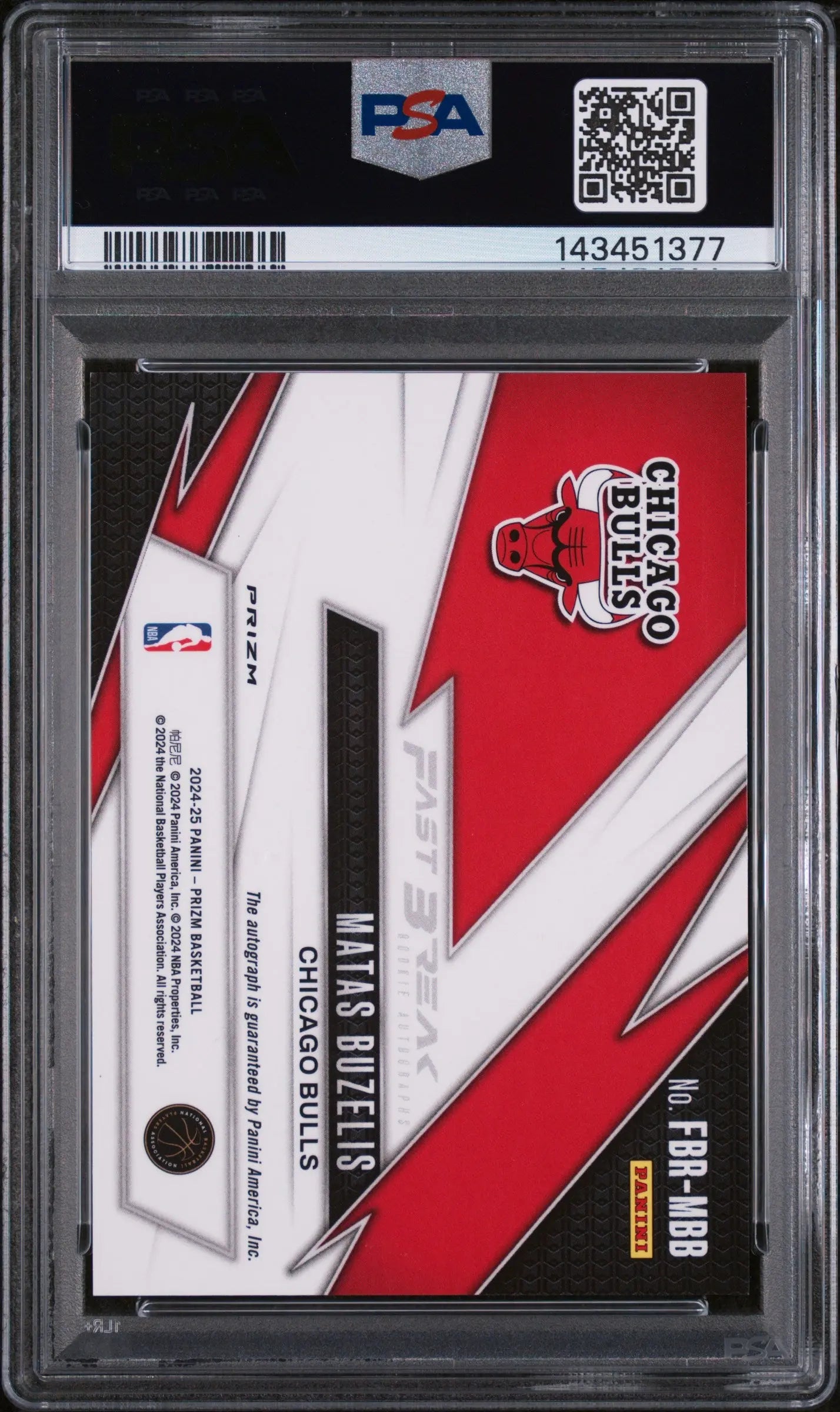 2024 Panini Prizm Fast Break Rookie Autographs Matas Buzelis Auto RC PSA 9 
