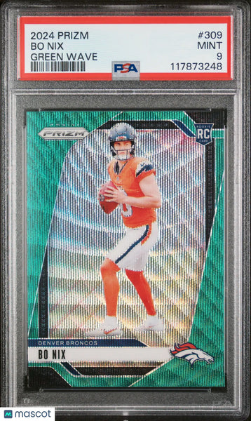 2024 Panini Prizm Bo Nix Rookie Card PSA 9 Green Wave