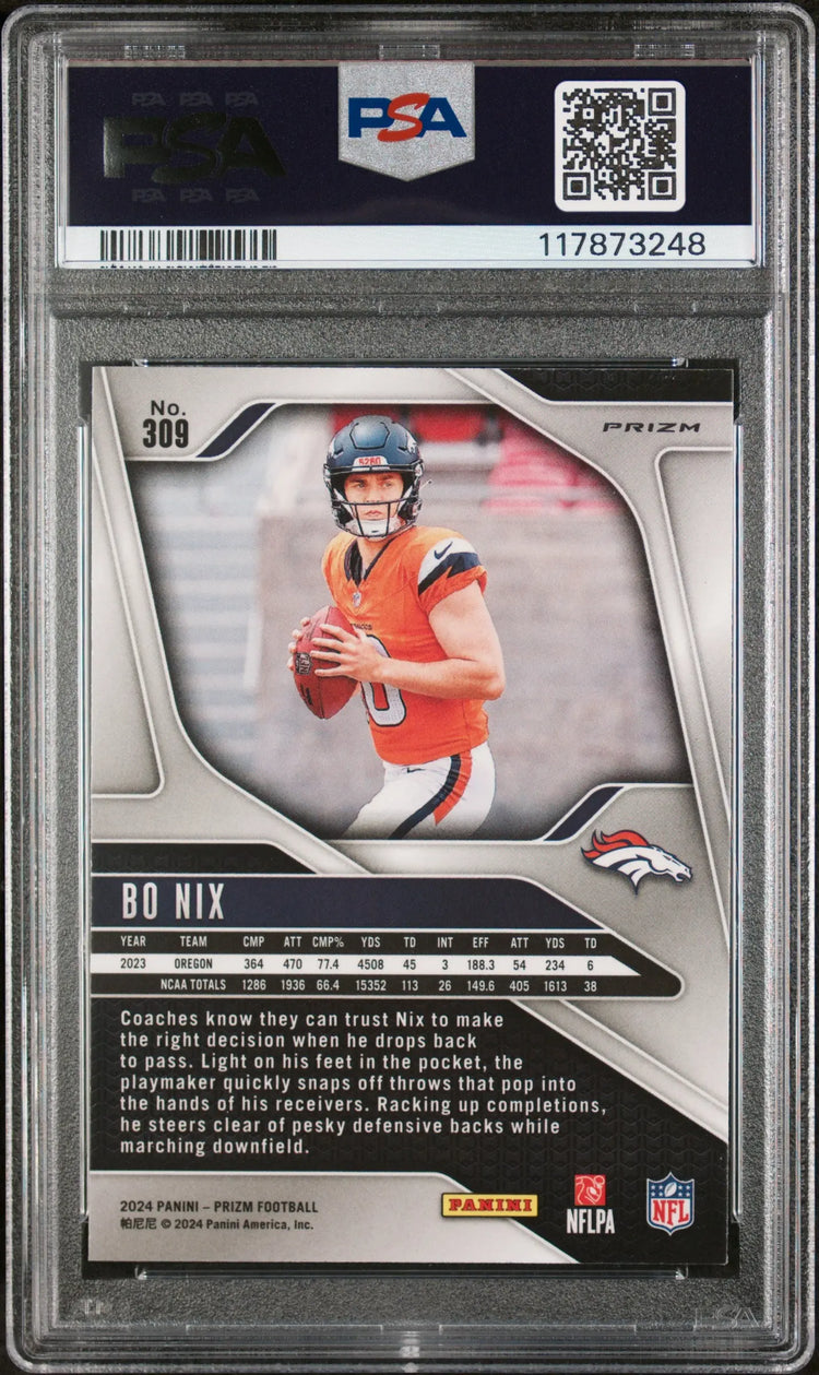 2024 Panini Prizm Football Bo Nix RC Rookie Green Wave PSA 9 