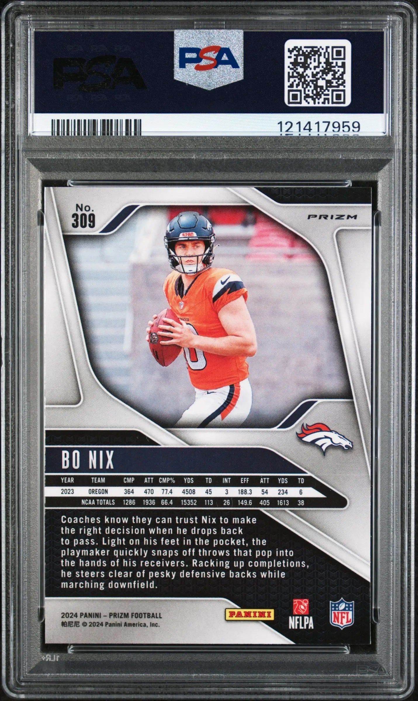 2024 Panini Prizm Football Bo Nix RC Rookie #309 Silver Prizm PSA 9 