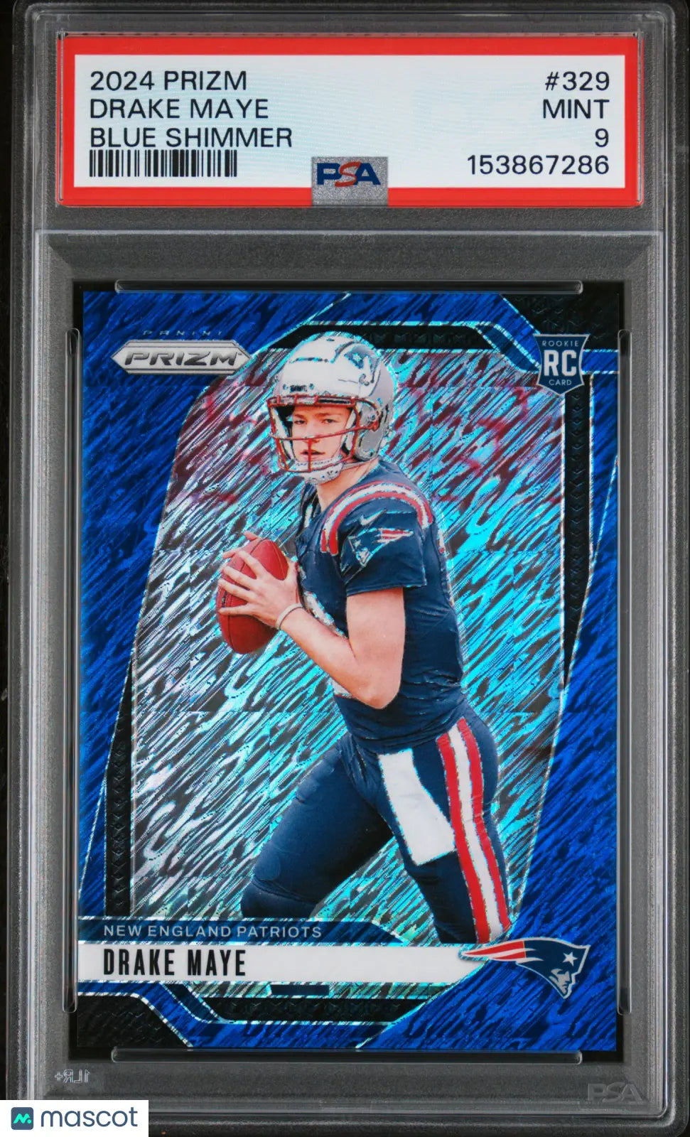 2024 Panini Prizm Football Drake Maye RC Rookie Blue Shimmer PSA 9 /25 