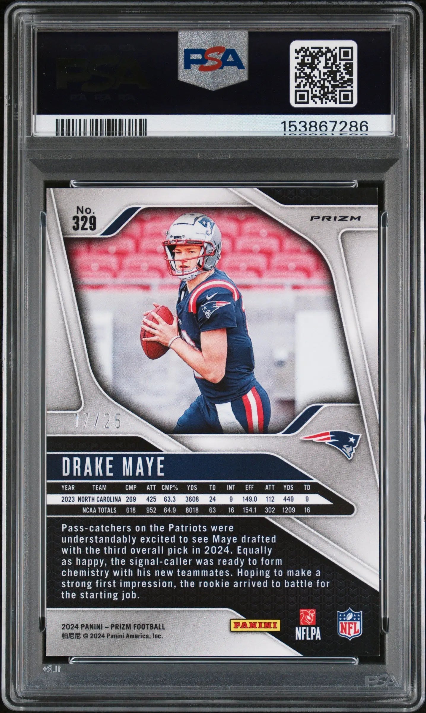 2024 Panini Prizm Football Drake Maye RC Rookie Blue Shimmer PSA 9 /25 