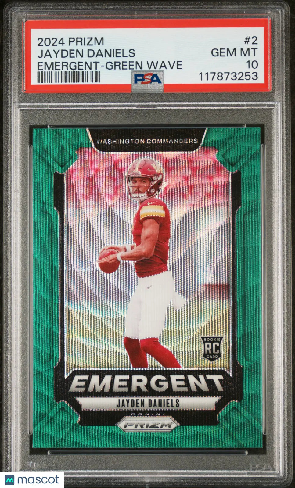 2024 Panini Prizm Football Emergent Jayden Daniels RC Rookie Green Wave PSA 10 