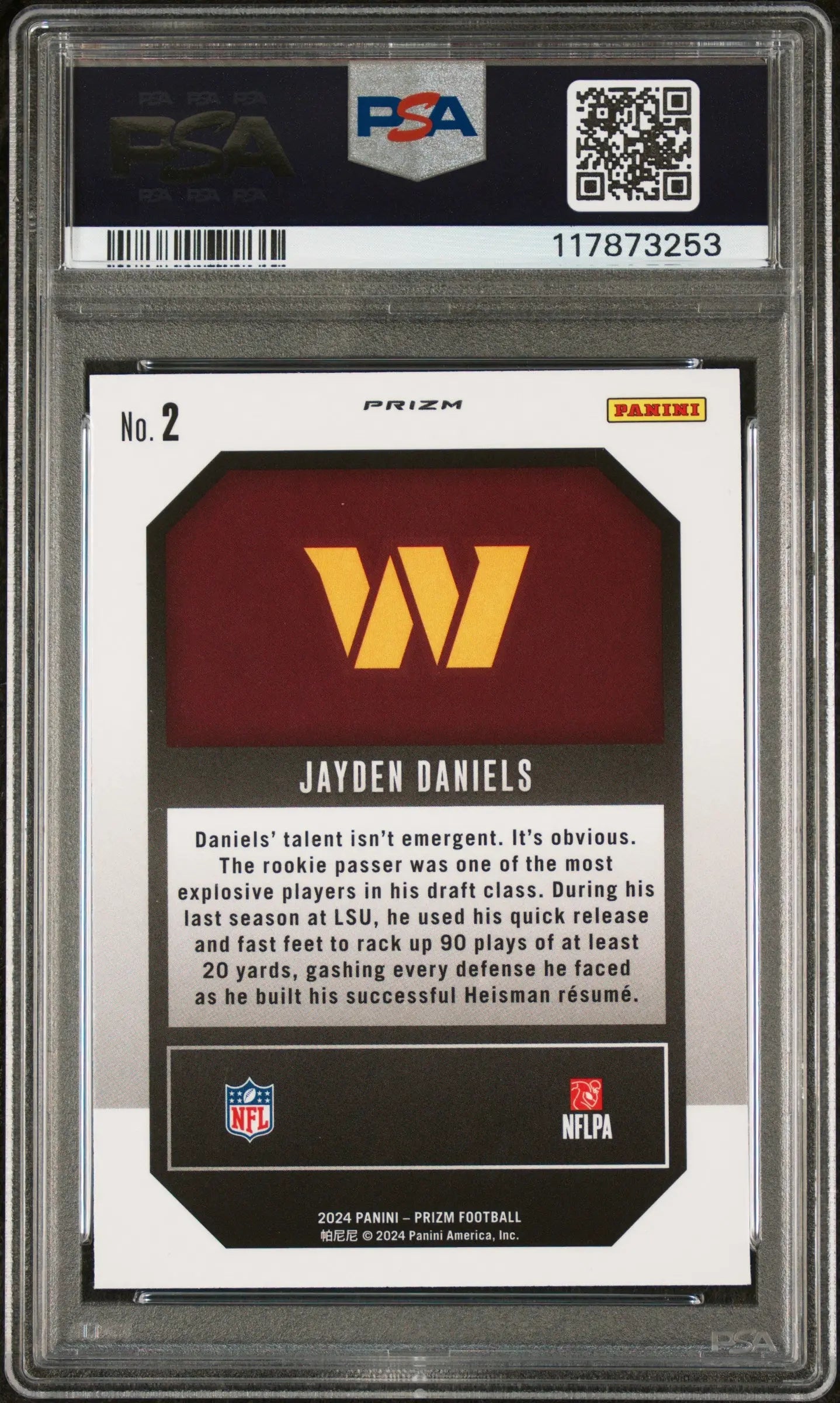 2024 Panini Prizm Football Emergent Jayden Daniels RC Rookie Green Wave PSA 10 