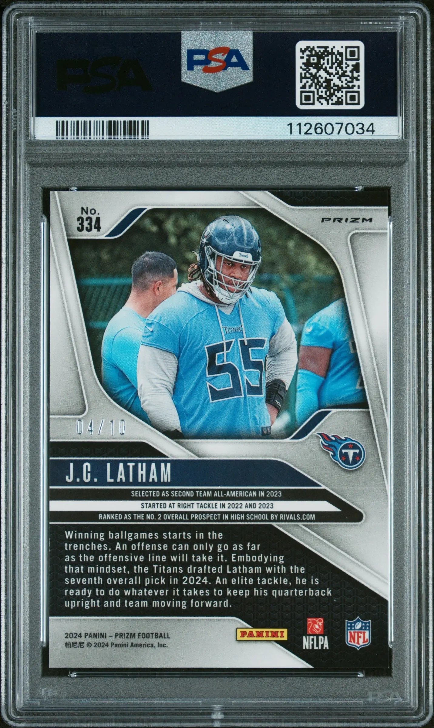2024 Panini Prizm Football JC Latham RC Rookie Gold Prizm PSA 9 /10 