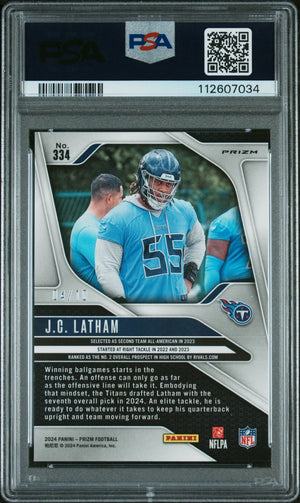 2024 Panini Prizm Football JC Latham RC Rookie Gold Prizm PSA 9 /10 