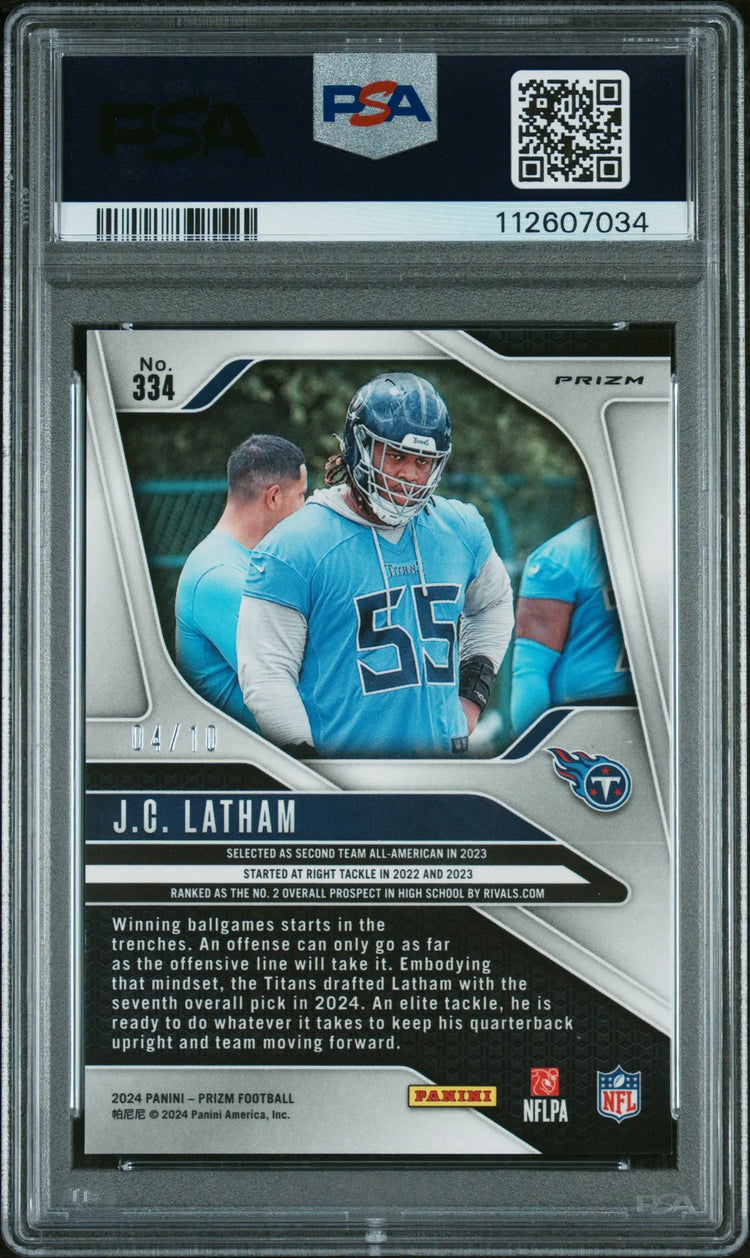 2024 Panini Prizm Football JC Latham RC Rookie Gold Prizm PSA 9 /10 