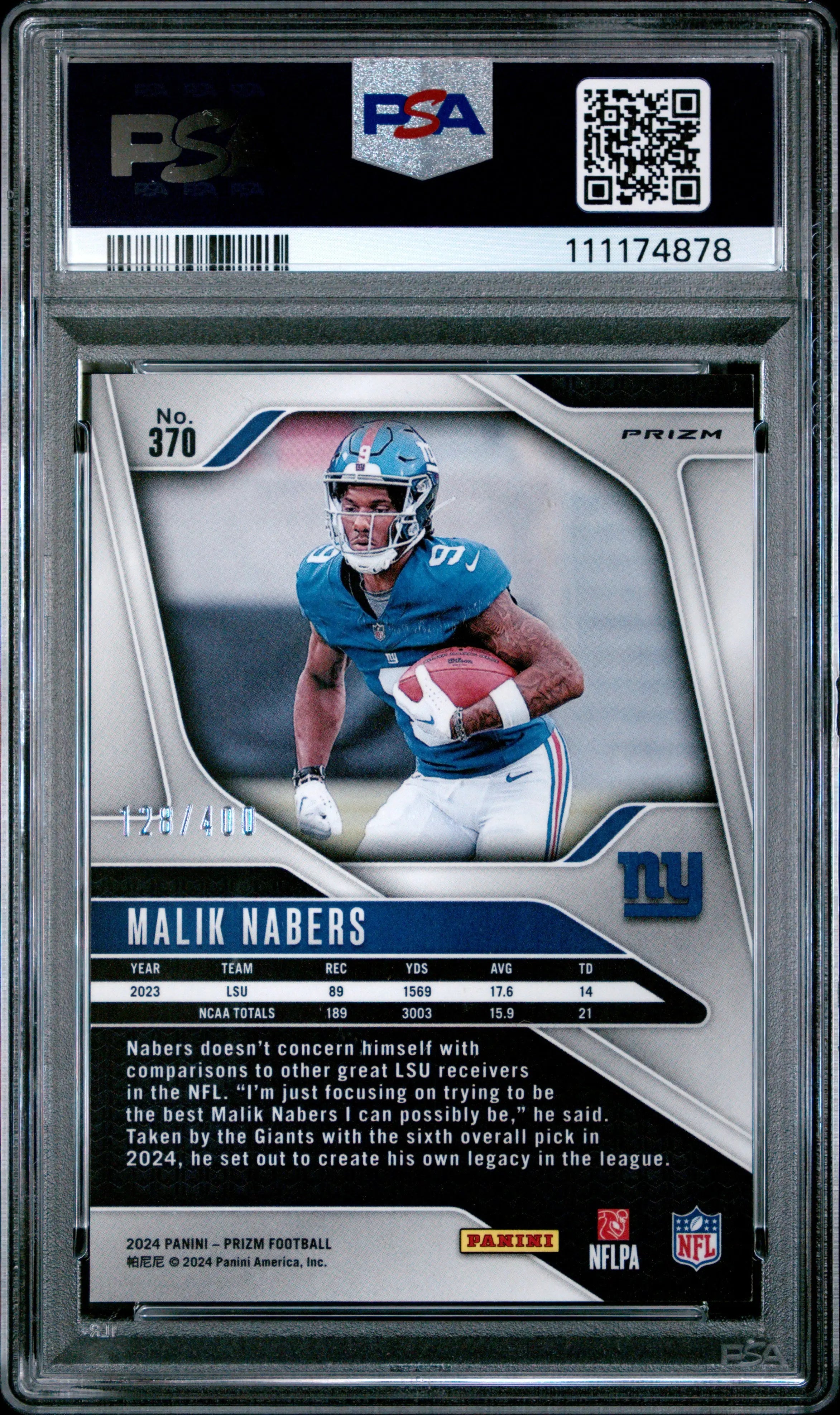 2024 Panini Prizm Football Malik Nabers RC Rookie Pandora PSA 9 /400 