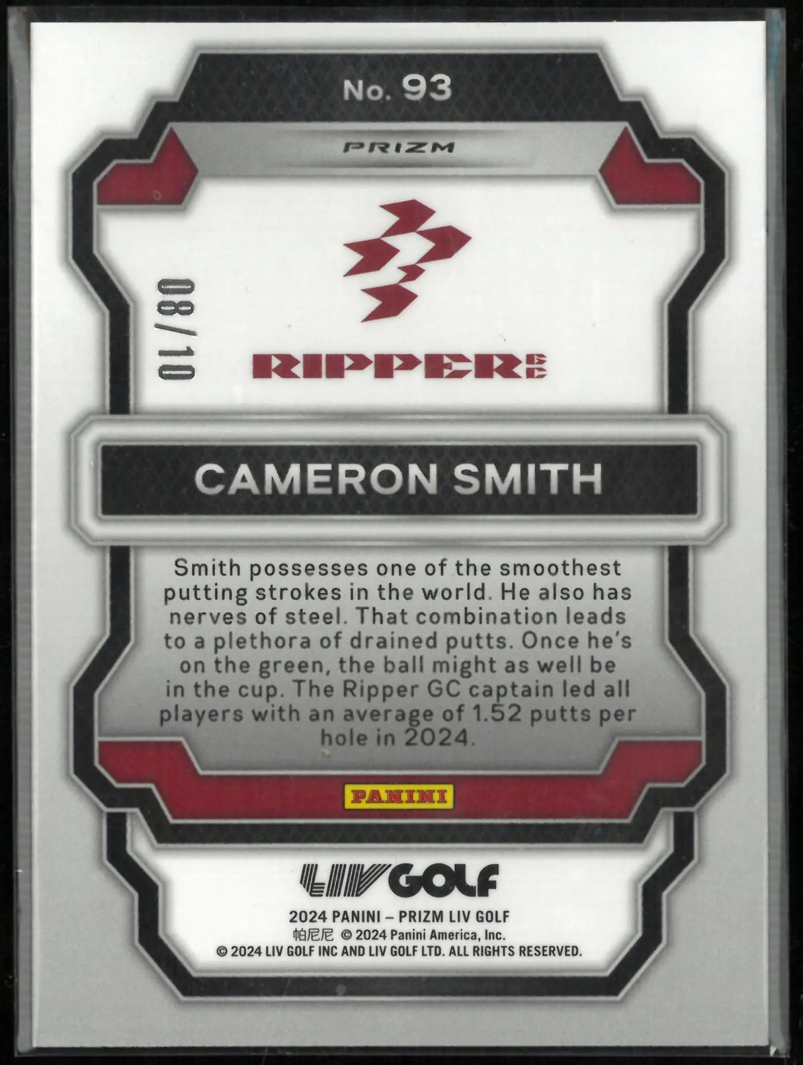 2024 Panini Prizm Golf Ripper GC Cameron Smith #93 /10 