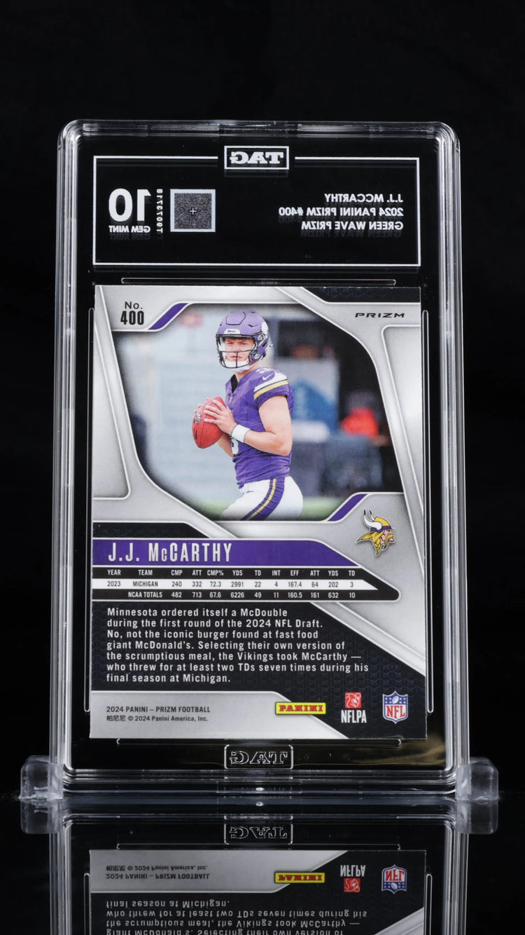 2024 Panini Prizm J.J. McCarthy RC Rookie Green Wave Prizm TAG 10 