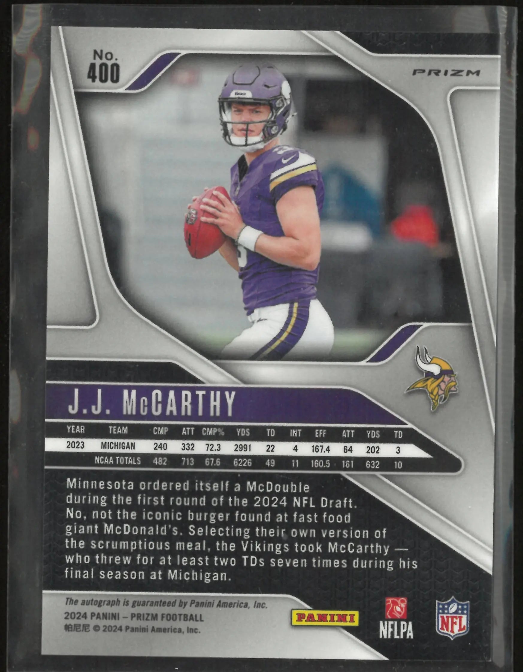 2024 Panini Prizm J.J. McCarthy Rookie Autograph RC Auto 