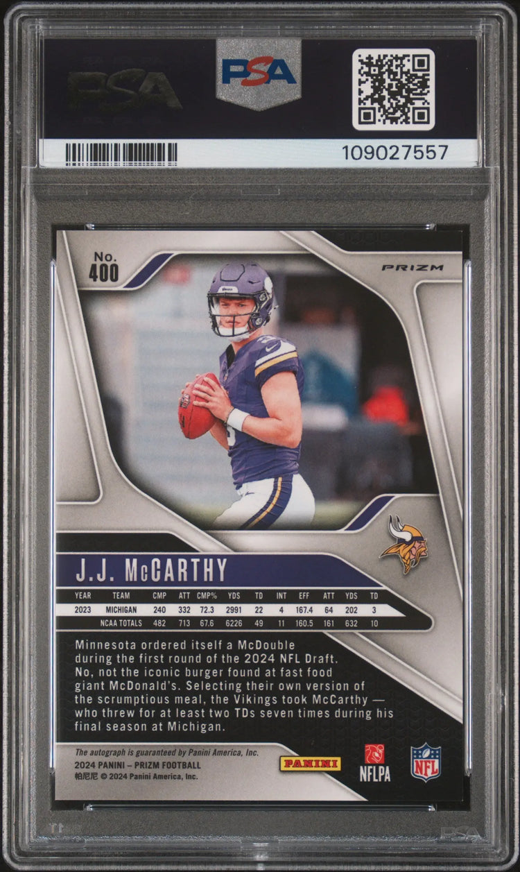 2024 Panini Prizm JJ Mccarthy Rookie Autograph Auto RC PSA 10 